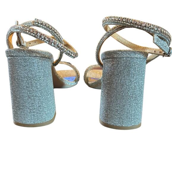 Badgley Mischka  Becca Strappy Block Heels Silver Metallic Rhinestone NEW Size 7 - Picture 5 of 11